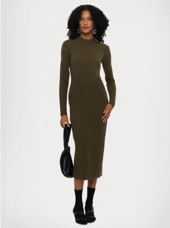 STAUD Dresses & Skirts - Staud Ramona Ribbed Long Sleeve Sweater Dress Green Large